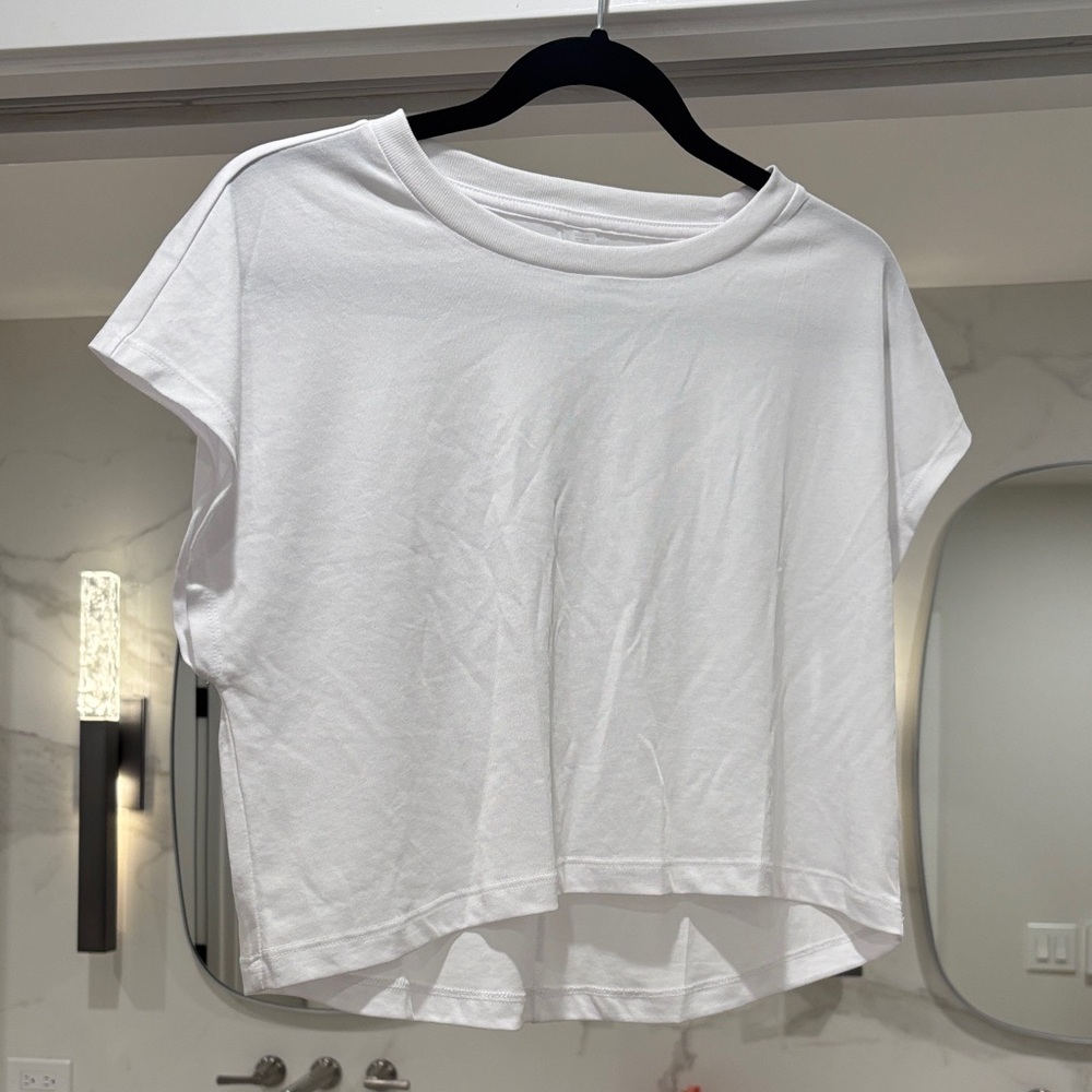 Beyond Yoga White Cropped Boxy Short Sleeve Tee